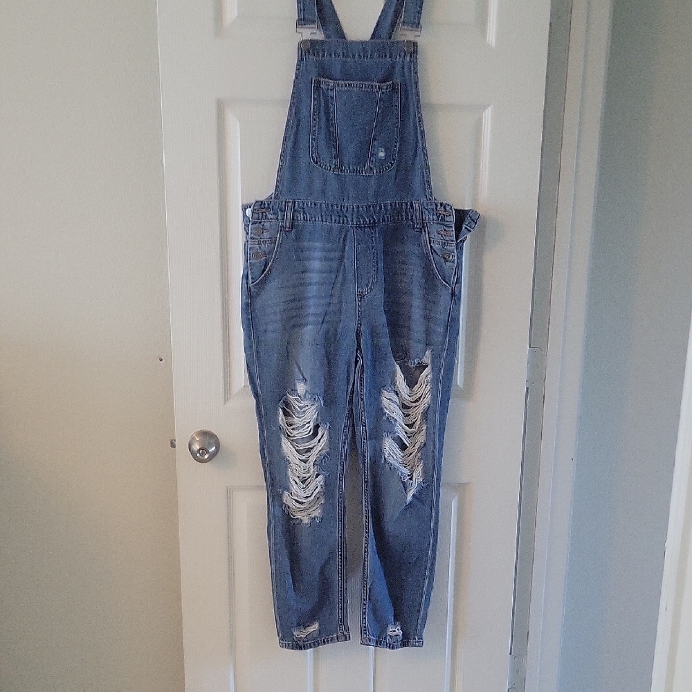 Distressed Denim Overalls